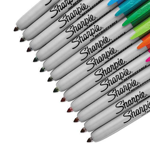 Sharpie Retractable Permanent Marker, Fine Bullet Tip, Assorted Colors, 12/Set (32707)