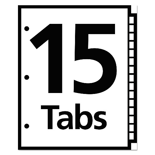 Office Essentials Table 'n Tabs Dividers, 15-Tab, 1 to 15, 11 x 8.5, White, White Tabs, 1 Set (11674)