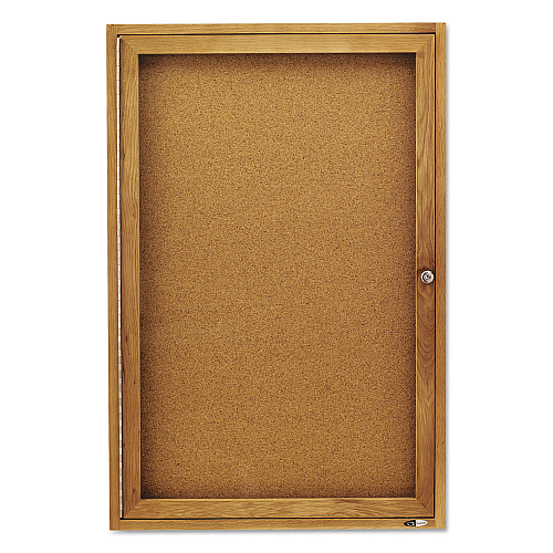 Quartet Enclosed Indoor Cork Bulletin Board with One Hinged Door, 24 x 36, Tan Surface, Oak Fiberboard Frame (363)