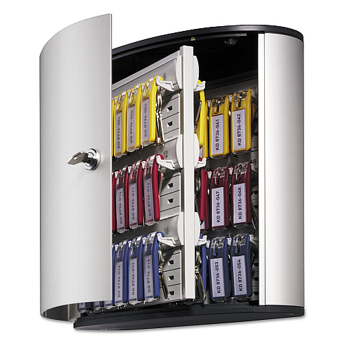 Durable Locking Key Cabinet, 54-Key, Brushed Aluminum, Silver, 11.75 x 4.63 x 11 11.9" Width x 4.8" Depth x 11" Height - 1 x Front Open Door(s) - Security Lock - Silver - Metallic Silver - Aluminum (195323)