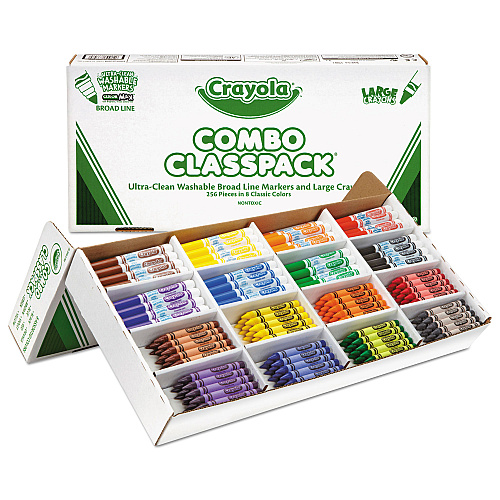 Crayola Crayon and Ultra-Clean Washable Marker Classpack, 8 Colors, 128 Each Crayons/Markers, 256/Box (523348)