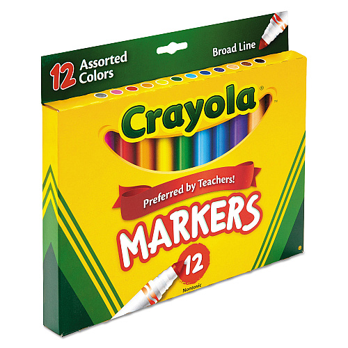 Crayola Non-Washable Marker, Broad Bullet Tip, Assorted Classic Colors, Dozen (587712)