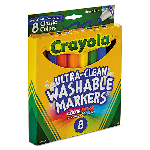 Crayola Ultra-Clean Washable Markers, Broad Bullet Tip, Assorted Colors, 8/Pack (587808)
