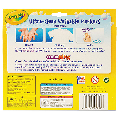 Crayola Ultra-Clean Washable Markers, Broad Bullet Tip, Assorted Colors, Dozen (587812)