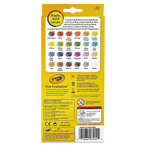 Crayola Erasable Color Pencil Set, 3.3 mm, 2B, Assorted Lead and Barrel Colors, 24/Pack (682424)