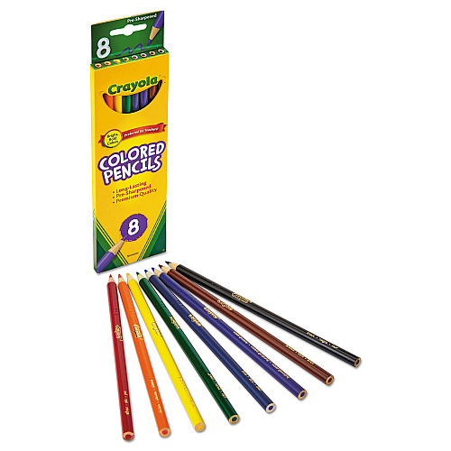 Crayola Long-Length Colored Pencil Set, 3.3 mm, 2B, Assorted Lead and Barrel Colors, 8/Pack (684008)