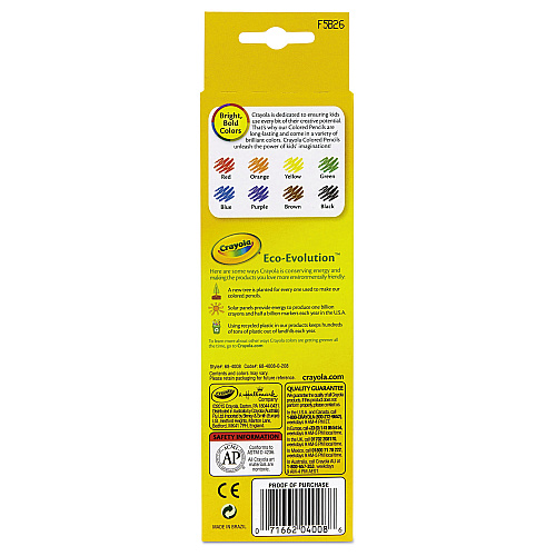 Crayola Long-Length Colored Pencil Set, 3.3 mm, 2B, Assorted Lead and Barrel Colors, 8/Pack (684008)