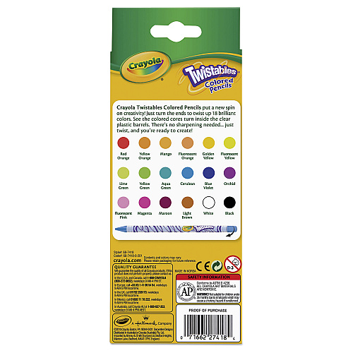 Crayola Twistables Colored Pencils, 2 mm, 2B, Assorted Lead and Barrel Colors, 18/Pack (687418)