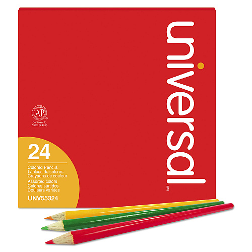 Universal Woodcase Colored Pencils, 3 mm, Assorted Lead and Barrel Colors, 24/Pack (UNV55324)