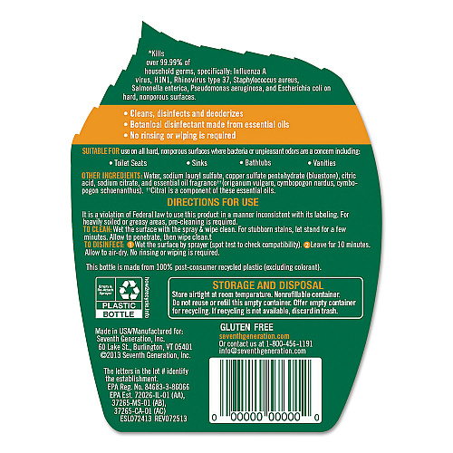 Botanical Disinfecting Cleaner Spray, Lemongrass Citrus, 26 Oz Spray Bottle, 8/carton