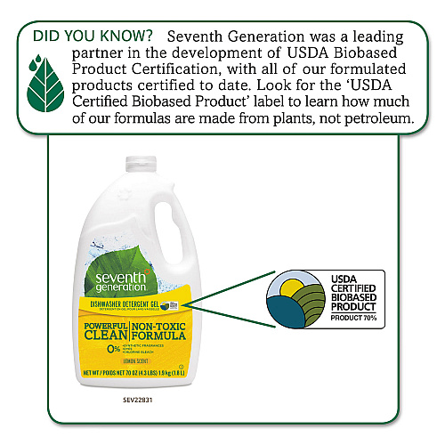 Seventh Generation Natural Automatic Dishwasher Gel, Lemon, Jumbo 70 oz Bottle, 6/CT (22831CT)