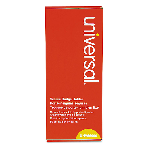 Universal Deluxe Clear Badge Holder w/Garment-Safe Clips, 2.25 x 3.5, White Insert, 50/Box (UNV56006)