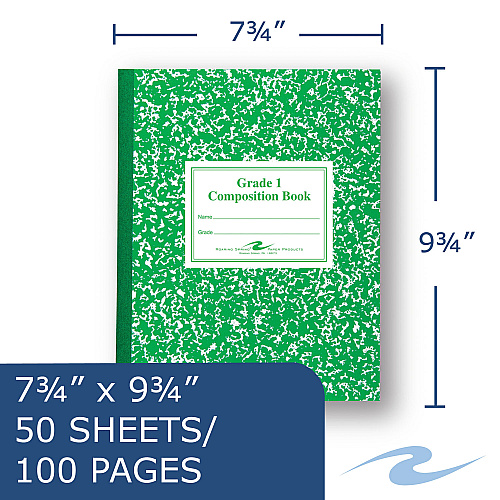 Roaring Spring Grade School Ruled Composition Book, Grade 1 Manuscript Format, Green Marble Cover, (50) 9.75 x 7.75 Sheets (77920)