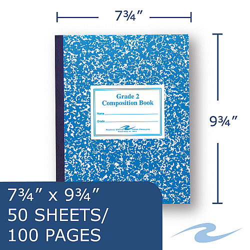 Roaring Spring Grade School Ruled Composition Book, Grade 2 Manuscript Format, Blue Marble Cover, (50) 9.75 x 7.75 Sheets (77921)