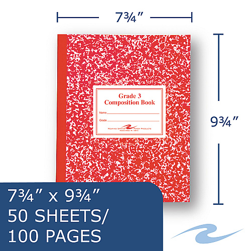 Roaring Spring Grade School Ruled Composition Book, Grade 3 Manuscript Format, Red Marble Cover, (50) 9.75 x 7.75 Sheets (77922)