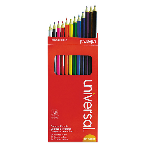 Universal Woodcase Colored Pencils, 3 mm, Assorted Lead and Barrel Colors, 24/Pack (UNV55324)