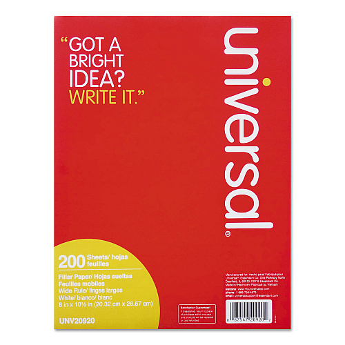 Universal Filler Paper, 3-Hole, 8 x 10.5, Wide/Legal Rule, 200/Pack (UNV20920)