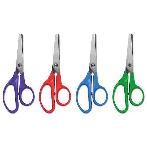 Universal Kids' Scissors, Rounded Tip, 5" Long, 1.75" Cut Length, Straight Assorted Color Handles, 12/Pack (UNV92023)