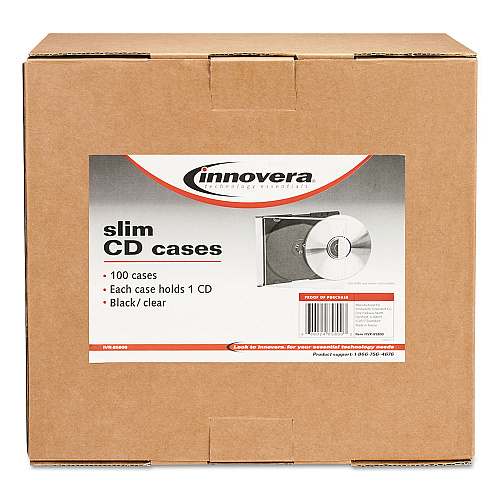 Innovera CD/DVD Slim Jewel Cases, Clear/Black, 100/Pack (IVR85800)