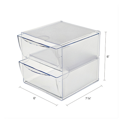 Deflecto Stackable Cube Organizer, 2 Compartments, 2 Drawers, Plastic, 6 x 7.2 x 6, Clear (350101)