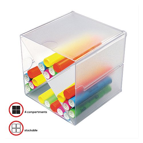 Deflecto Stackable Cube Organizer, X Divider, 4 Compartments, Plastic, 6 x 7.2 x 6, Clear (350201)