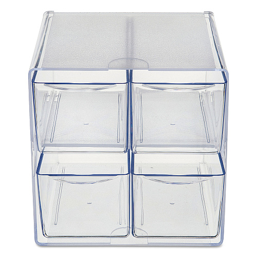 Deflecto Stackable Cube Organizer, 4 Compartments, 4 Drawers, Plastic, 6 x 7.2 x 6, Clear (350301)