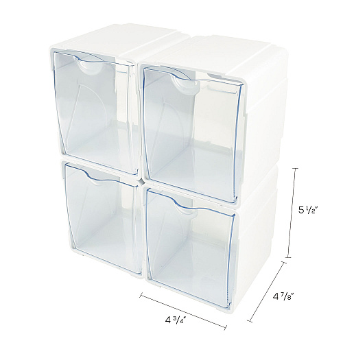 Deflecto Tilt Bin Interlocking 4-Bin Organizer, Plastic, 4.63 x 4.88 x 5.5, White/Clear (421103)