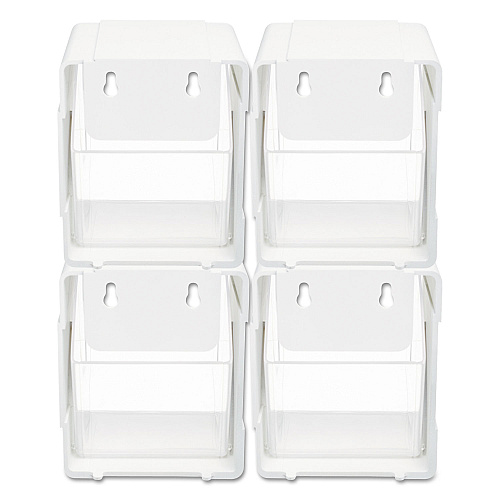 Deflecto Tilt Bin Interlocking 4-Bin Organizer, Plastic, 4.63 x 4.88 x 5.5, White/Clear (421103)