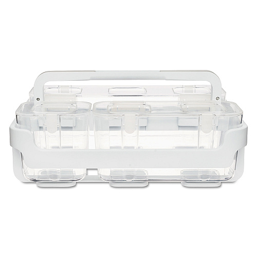 Deflecto Stackable Caddy Organizer with S, M and L Containers, Plastic, 10.5 x 14 x 6.5, White Caddy/Clear Containers (29003)