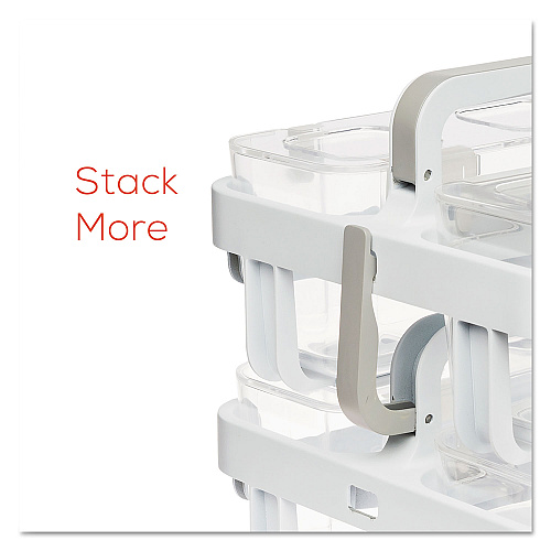 Deflecto Stackable Caddy Organizer with S, M and L Containers, Plastic, 10.5 x 14 x 6.5, White Caddy/Clear Containers (29003)