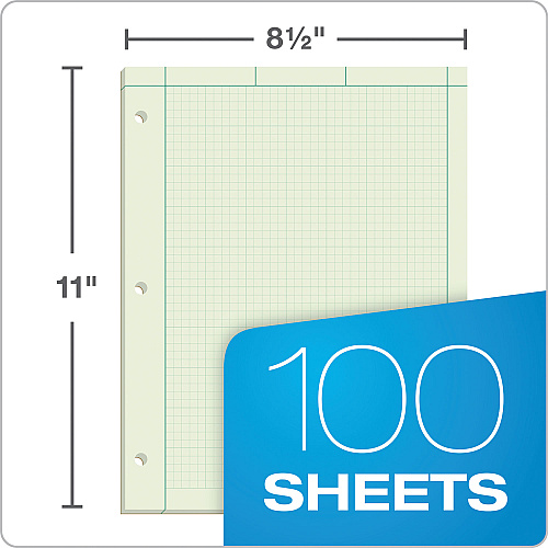 TOPS Engineering Computation Pads, Cross-Section Quadrille Rule (5 sq/in, 1 sq/in), Green Cover, 100 Green-Tint 8.5 x 11 Sheets (35500)