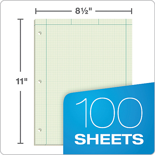 TOPS Engineering Computation Pads, Cross-Section Quad Rule (5 sq/in, 1 sq/in), Black/Green Cover, 100 Green-Tint 8.5 x 11 Sheets (35510)