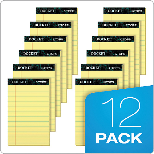 TOPS Docket Ruled Perforated Pads, Narrow Rule, 50 Canary-Yellow 5 x 8 Sheets, 12/Pack (63350)