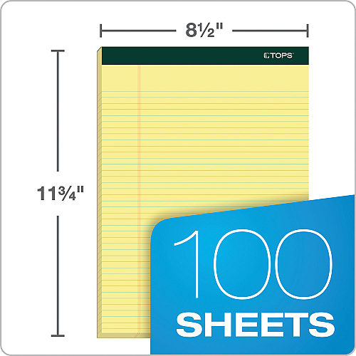 TOPS Double Docket Ruled Pads, Narrow Rule, 100 Canary-Yellow 8.5 x 11.75 Sheets, 6/Pack (63376)