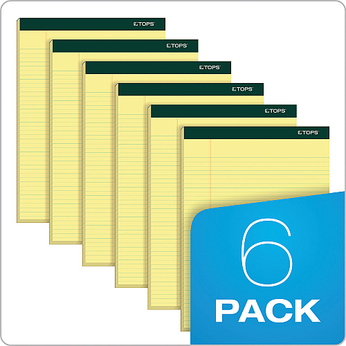 TOPS Double Docket Ruled Pads, Narrow Rule, 100 Canary-Yellow 8.5 x 11.75 Sheets, 6/Pack (63376)