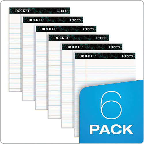 TOPS Docket Ruled Perforated Pads, Wide/Legal Rule, 50 White 8.5 x 11.75 Sheets, 6/Pack (63416)