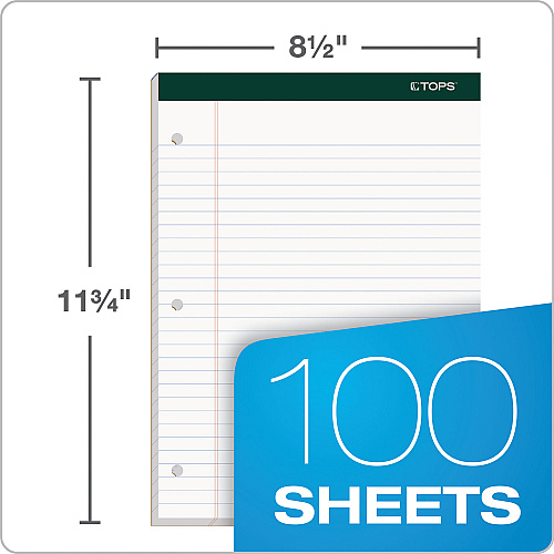 TOPS Double Docket Ruled Pads, Wide/Legal Rule, 100 White 8.5 x 11.75 Sheets, 6/Pack (63437)