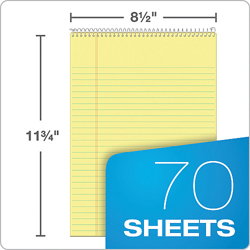 TOPS Docket Ruled Wirebound Pad with Cover, Wide/Legal Rule, Blue Cover, 70 Canary-Yellow 8.5 x 11.75 Sheets (63621)
