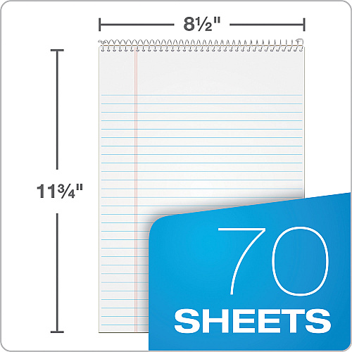 TOPS Docket Ruled Wirebound Pad with Cover, Wide/Legal Rule, Blue Cover, 70 White 8.5 x 11.75 Sheets (63631)