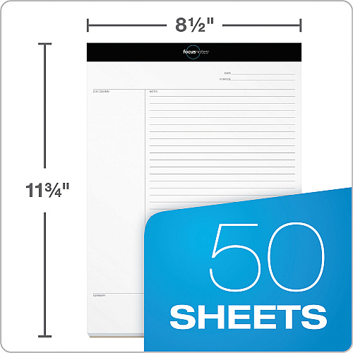 TOPS FocusNotes Legal Pad, Meeting-Minutes/Notes Format, 50 White 8.5 x 11.75 Sheets (77103)