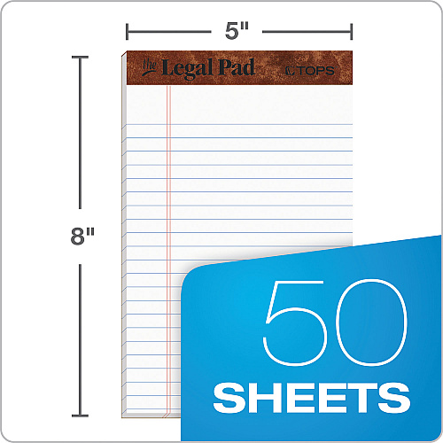TOPS "The Legal Pad" Ruled Perforated Pads, Narrow Rule, 50 White 5 x 8 Sheets, Dozen (7500)