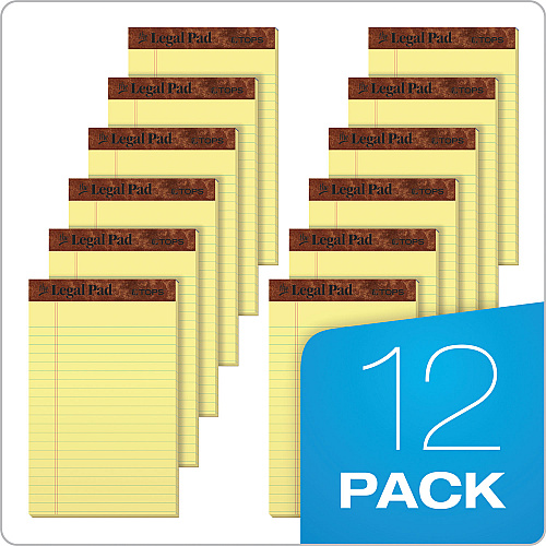 TOPS "The Legal Pad" Ruled Perforated Pads, Narrow Rule, 50 Canary-Yellow 5 x 8 Sheets, Dozen (7501)