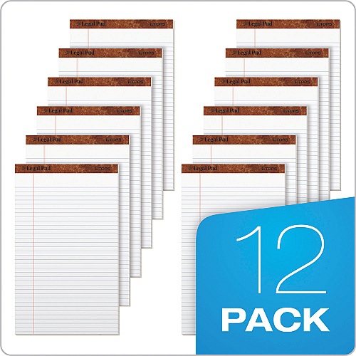 TOPS "The Legal Pad" Ruled Perforated Pads, Wide/Legal Rule, 50 White 8.5 x 14 Sheets, Dozen (7573)