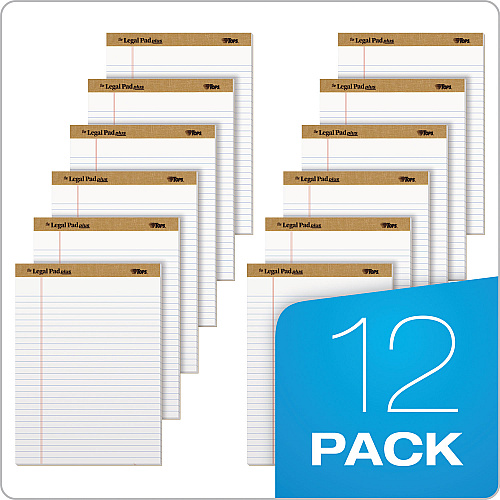TOPS "The Legal Pad" Plus Ruled Perforated Pads with 40 pt. Back, Wide/Legal Rule, 50 White 8.5 x 11.75 Sheets, Dozen (71533)