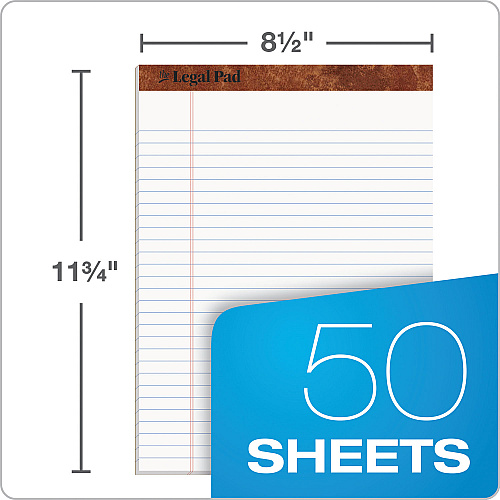 TOPS "The Legal Pad" Ruled Perforated Pads, Wide/Legal Rule, 50 White 8.5 x 11.75 Sheets (75330)