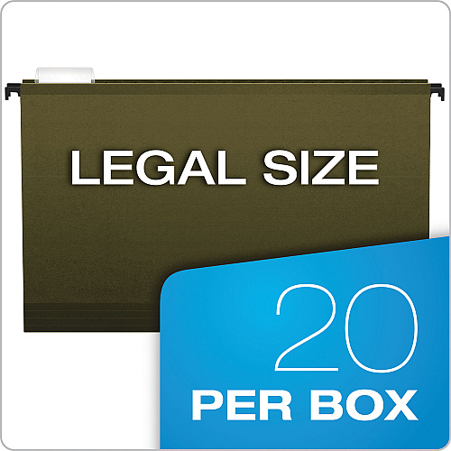 Pendaflex SureHook Hanging Folders, Legal Size, 1/5-Cut Tabs, Standard Green, 20/Box (615315)