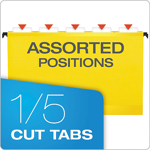 Pendaflex SureHook Hanging Folders, Legal Size, 1/5-Cut Tabs, Yellow, 20/Box (615315YEL)