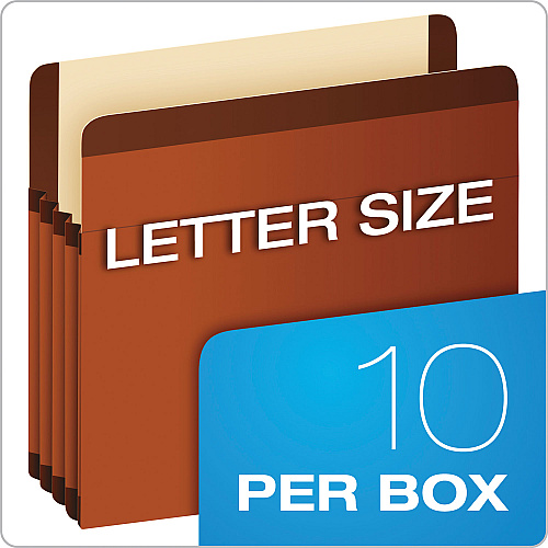 Pendaflex Premium Reinforced Expanding File Pockets, 3.5" Expansion, Letter Size, Red Fiber, 10/Box (85343)