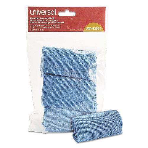 Universal Microfiber Cleaning Cloth, 12 x 12, Blue, 3/Pack (UNV43664)