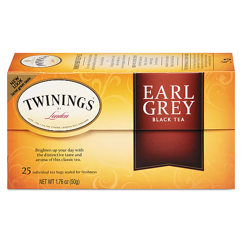 TWININGS Tea Bags, Earl Grey, 1.76 oz, 25/Box (09183)